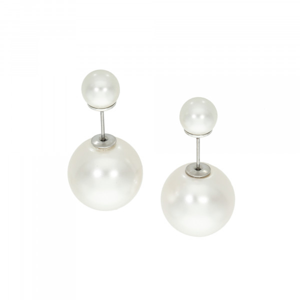 Ohrstecker mit 2 Perlen weiß in Mallorca Qualität 16 mm / 8 mm