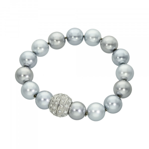 Perlenarmband "XXL" grau mit Magnetverschluss silber