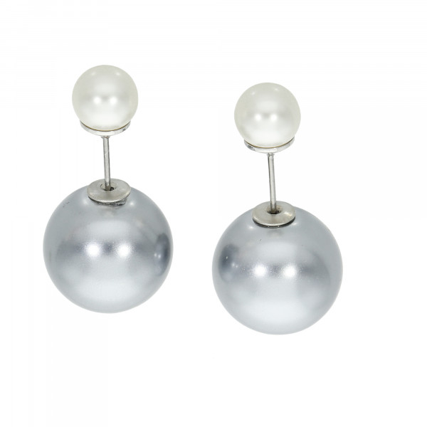 Ohrstecker mit Perlen in Mallorca Qualität grau und weiß 16 mm / 8 mm